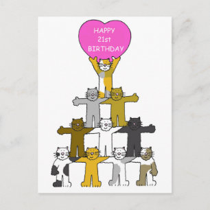 Fijne 21ste verjaardag Cartoon Katten. Briefkaart