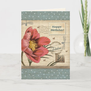 Fijne 21ste verjaardag.  Floral Art Kaart