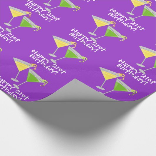 Fijne 21ste verjaardag! Martinis Wrapping Paper Cadeaupapier (Hoek)