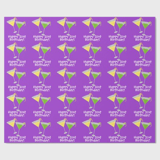 Fijne 21ste verjaardag! Martinis Wrapping Paper Cadeaupapier (Vlak)