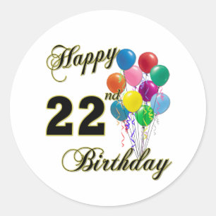 Fijne 22ste verjaardag met ballonnen ronde sticker