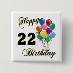 Fijne 22ste verjaardag met ballonnen vierkante button 5,1 cm