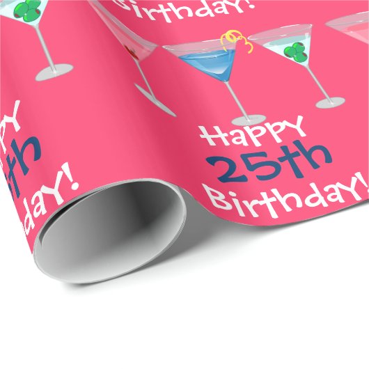 Fijne 25ste verjaardag! Martinis Wrapping Paper Cadeaupapier (Rol Hoek)