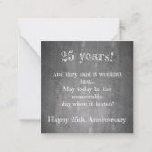 Fijne 25ste verjaardag op de krijgsraad notitiekaartje (Achterkant)