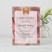 Fijne 30 jaar verjaardag roos goudglitter kaart (Staand voorkant)