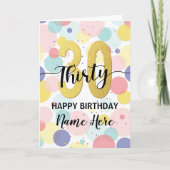 Fijne 30e verjaardag van de pastel Regenboog Goude Kaart (Voorkant)