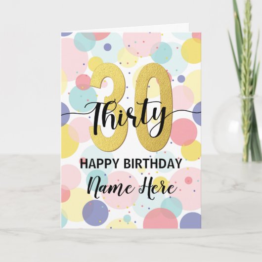 Fijne 30e verjaardag van de pastel Regenboog Goude Kaart (Voorkant)