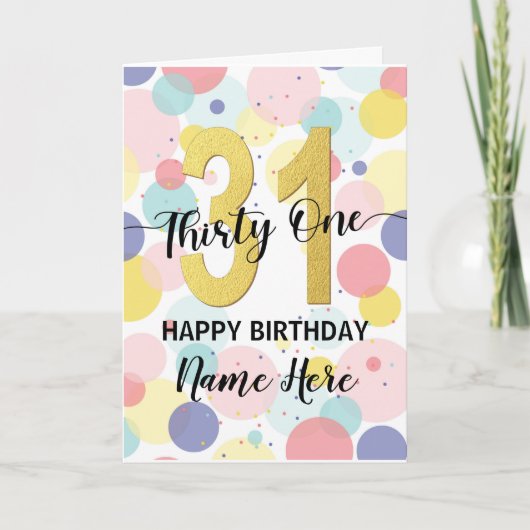 Fijne 31ste verjaardag Pastel Rainbow en Gold Girl Kaart (Voorkant)