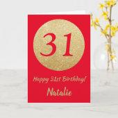 Fijne 31ste verjaardag Red en Gold Glitter Card Kaart (Gele Bloem)