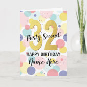Fijne 32ste verjaardag Pastel Rainbow en Gold Girl Kaart (Voorkant)