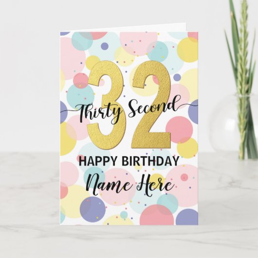 Fijne 32ste verjaardag Pastel Rainbow en Gold Girl Kaart (Voorkant)