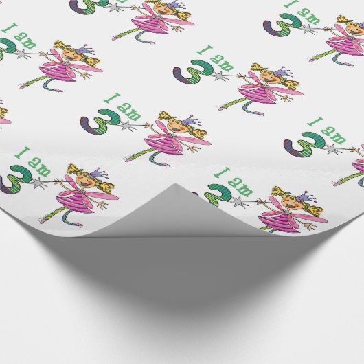 Fijne 3de verjaardag (roze prinses fee) cadeaupapier (Hoek)