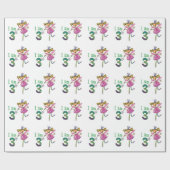 Fijne 3de verjaardag (roze prinses fee) cadeaupapier (Vlak)