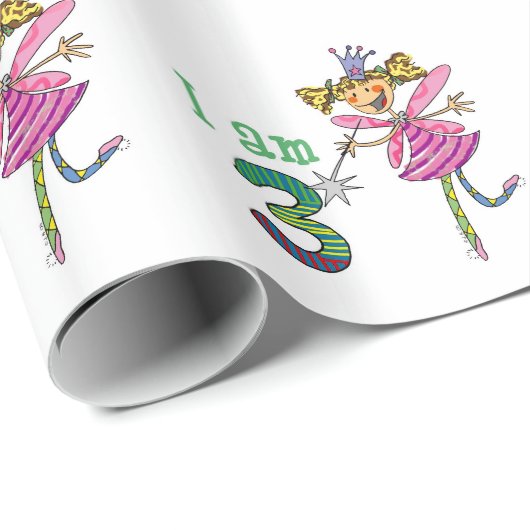 Fijne 3de verjaardag (roze prinses fee) cadeaupapier (Rol Hoek)