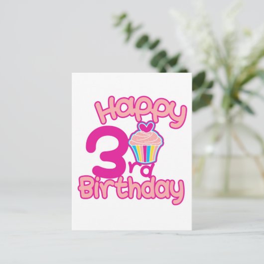 Fijne 3e verjaardag! briefkaart (Staand voorkant)