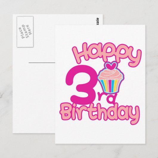 Fijne 3e verjaardag! briefkaart (Voorkant / Achterkant)