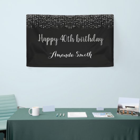 Fijne 40ste verjaardag Banner. Black Silver Glitte Spandoek (Beurs)