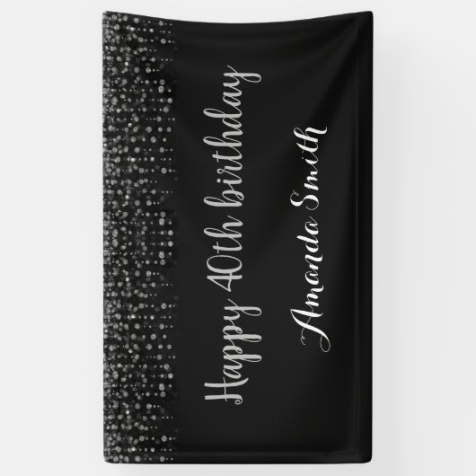Fijne 40ste verjaardag Banner. Black Silver Glitte Spandoek (Verticaal)