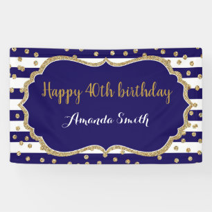 Fijne 40ste verjaardag Banner. Navy Blue Gold Glit Spandoek