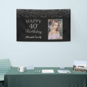 Fijne 40ste verjaardag Banner. Silver Glitter-foto Spandoek (Beurs)