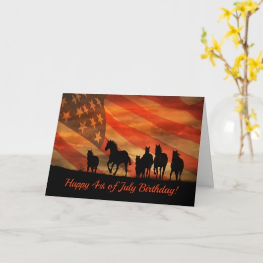 Fijne 4 juli 2010 Kaart Paarden en vlag (Gele Bloem)