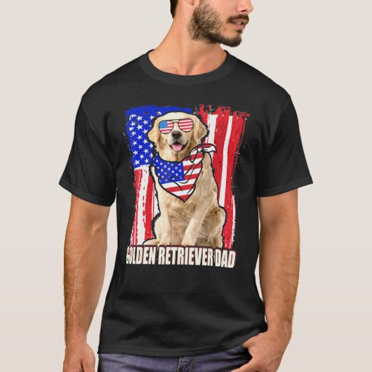 Fijne 4 juli Pride-Amerikaanse vlag Golden Retri T-shirt (Voorkant)