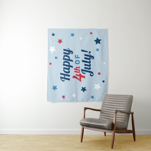 Fijne 4 juli Rode Witte en Blauwe Patriottische Wandkleed (In situ)