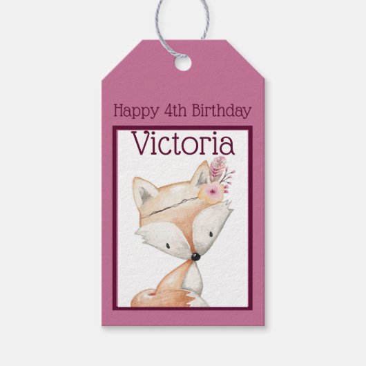 Fijne (4de) verjaardag - Tribale Fox Cadeaulabel (Voorkant)