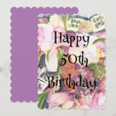 Fijne 50 verjaardag Waterverf florale muziek Kaart (Voorkant / Achterkant)