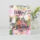 Fijne 50 verjaardag Waterverf florale muziek Kaart (Staand voorkant)