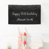 Fijne 50ste verjaardag Banner. Black Silver Glitte Spandoek (Insitu)