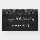 Fijne 50ste verjaardag Banner. Black Silver Glitte Spandoek (Horizontaal)
