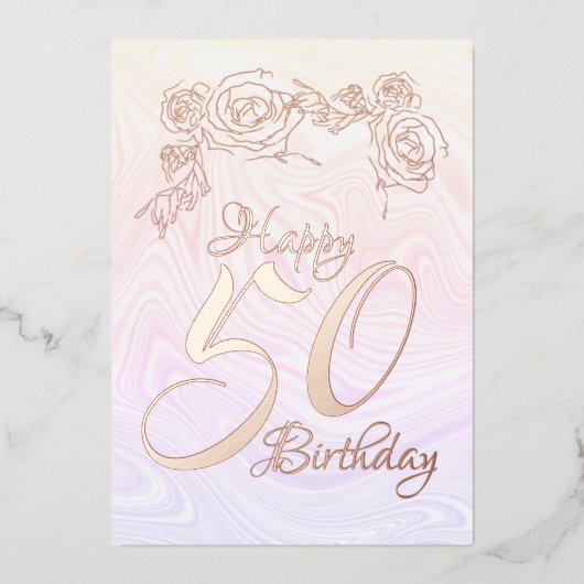 Fijne 50ste verjaardag met goud folie feestdagenkaart (Voorkant)