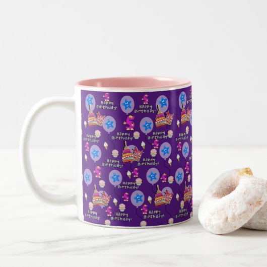 Fijne 5e verjaardag mok Ballonnen #5 Paars (Met donut)
