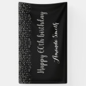 Fijne 60ste verjaardag banner. Black Silver Glitte Spandoek (Verticaal)