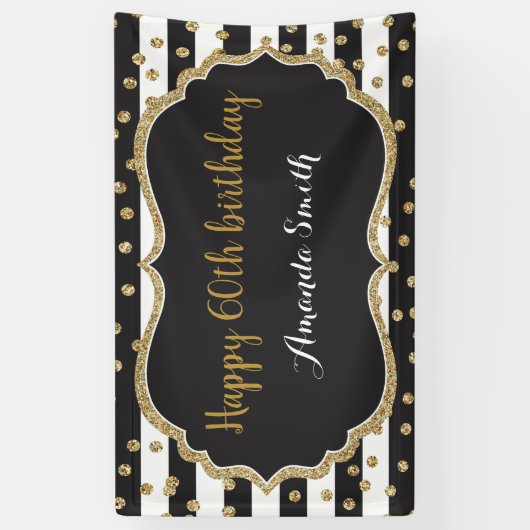 Fijne 60ste verjaardag banner. Gold Glitter Confet Spandoek (Verticaal)