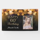 Fijne 60ste verjaardag banner. Gold Glitter-foto Spandoek (Horizontaal)
