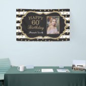 Fijne 60ste verjaardag banner. Gold Glitter-foto Spandoek (Beurs)