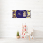 Fijne 69ste verjaardag banner. Navy Blue Gold Phot Spandoek (Insitu)