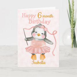 Fijne 6 maanden geboortedag Penguin Ballerina Pink Kaart