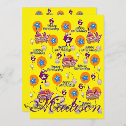 Fijne 6de verjaardag van de uitnodiging van de ver (Voorkant / Achterkant)