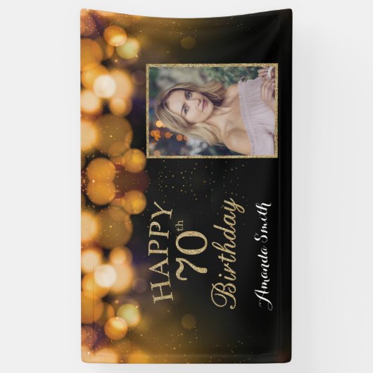Fijne 70ste verjaardag Banner. Gold Glitter-foto Spandoek (Verticaal)