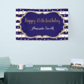 Fijne 70ste verjaardag Banner. Navy Blue Gold Glit Spandoek (Beurs)
