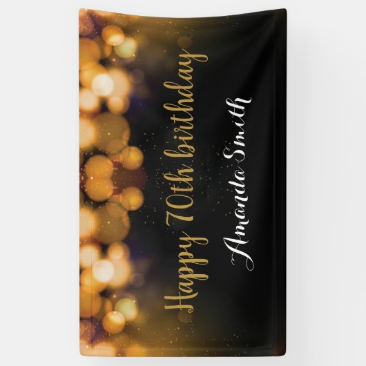 Fijne 70ste verjaardag Banner. Zwart en goudglitte Spandoek (Verticaal)