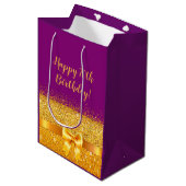 Fijne 70ste verjaardag met gouden boog op viool medium cadeauzakje (Voorkant Gekanteld)