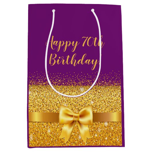 Fijne 70ste verjaardag met gouden boog op viool medium cadeauzakje (Voorkant)