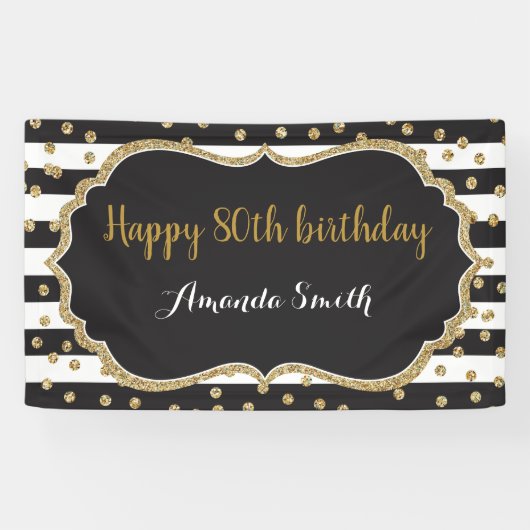 Fijne 80ste verjaardag Banner. Glitter-Confetti Spandoek (Horizontaal)