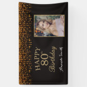 Fijne 80ste verjaardag banner. Gold Glitter-foto Spandoek (Verticaal)