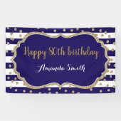 Fijne 80ste verjaardag banner. Navy Blue Gold Glit Spandoek (Horizontaal)