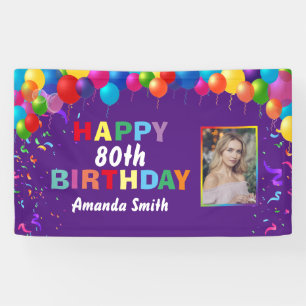 Fijne 80ste verjaardag Colorful Balloons Paarse Spandoek